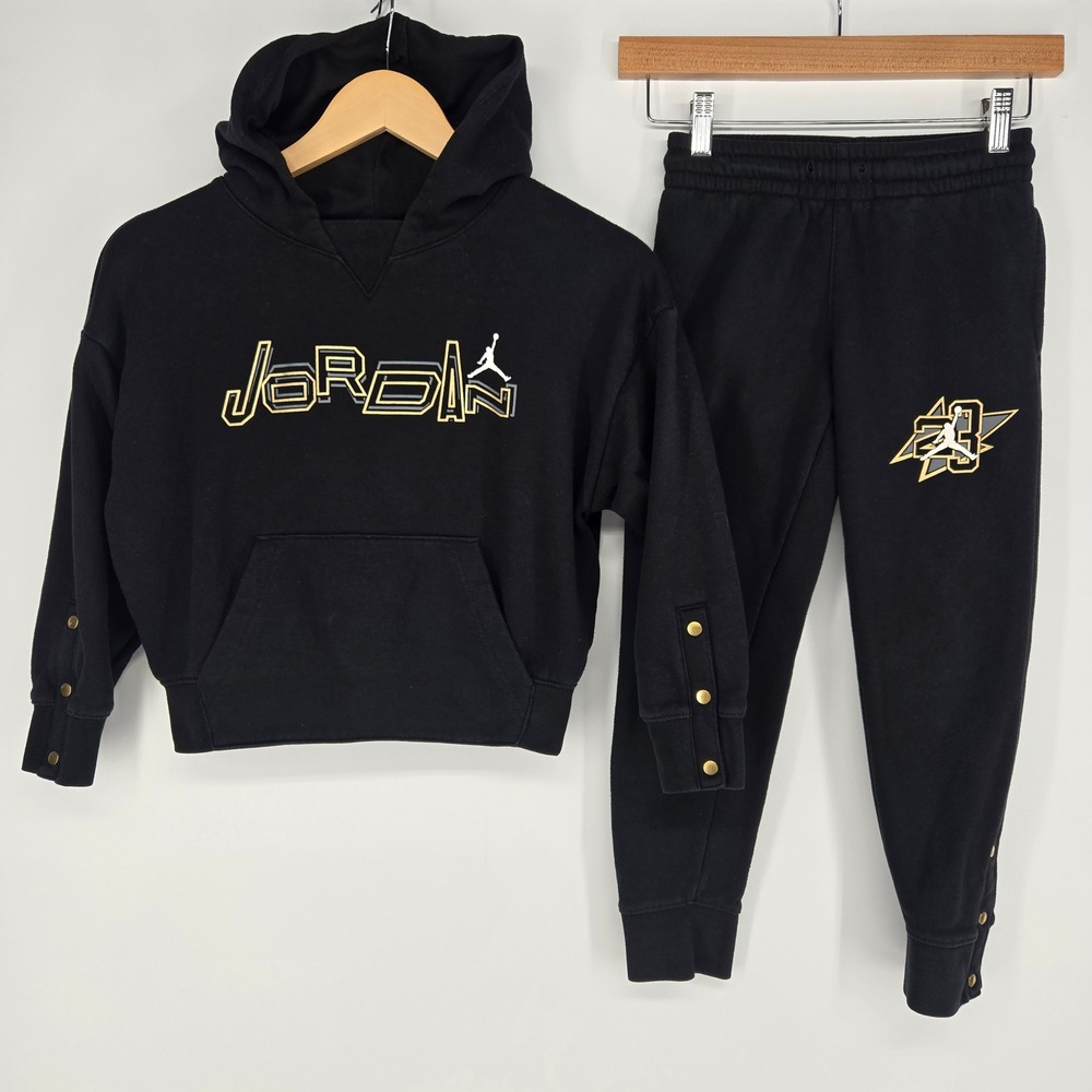 Jordan Tracksuit Set Youth S‎ Black Gold Snap Hoodie Joggers Jumpman 23 Athletic